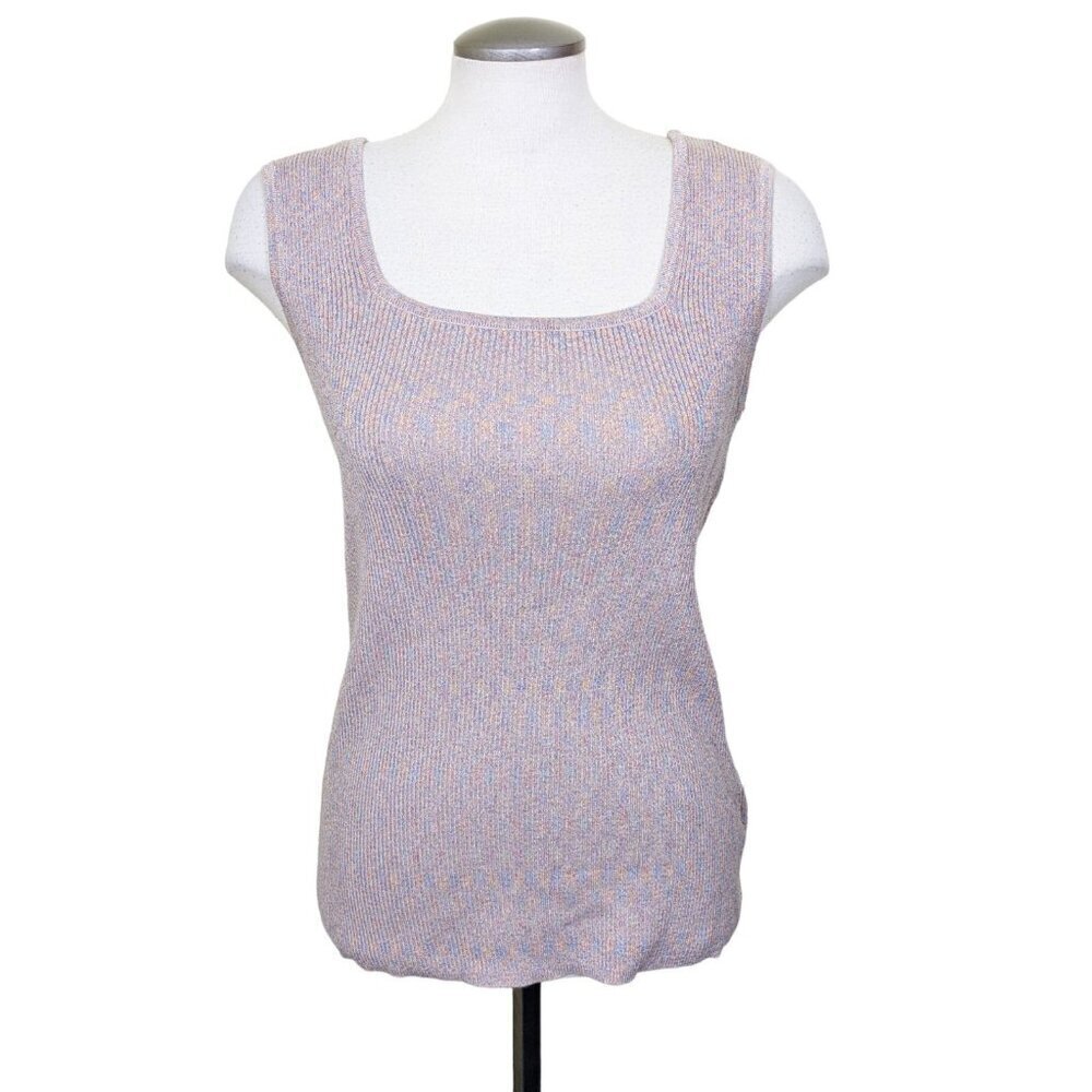 Womens Tank Top Plus Size 1X Knit Ribbed Metallic Square Neck Stretch Speckled